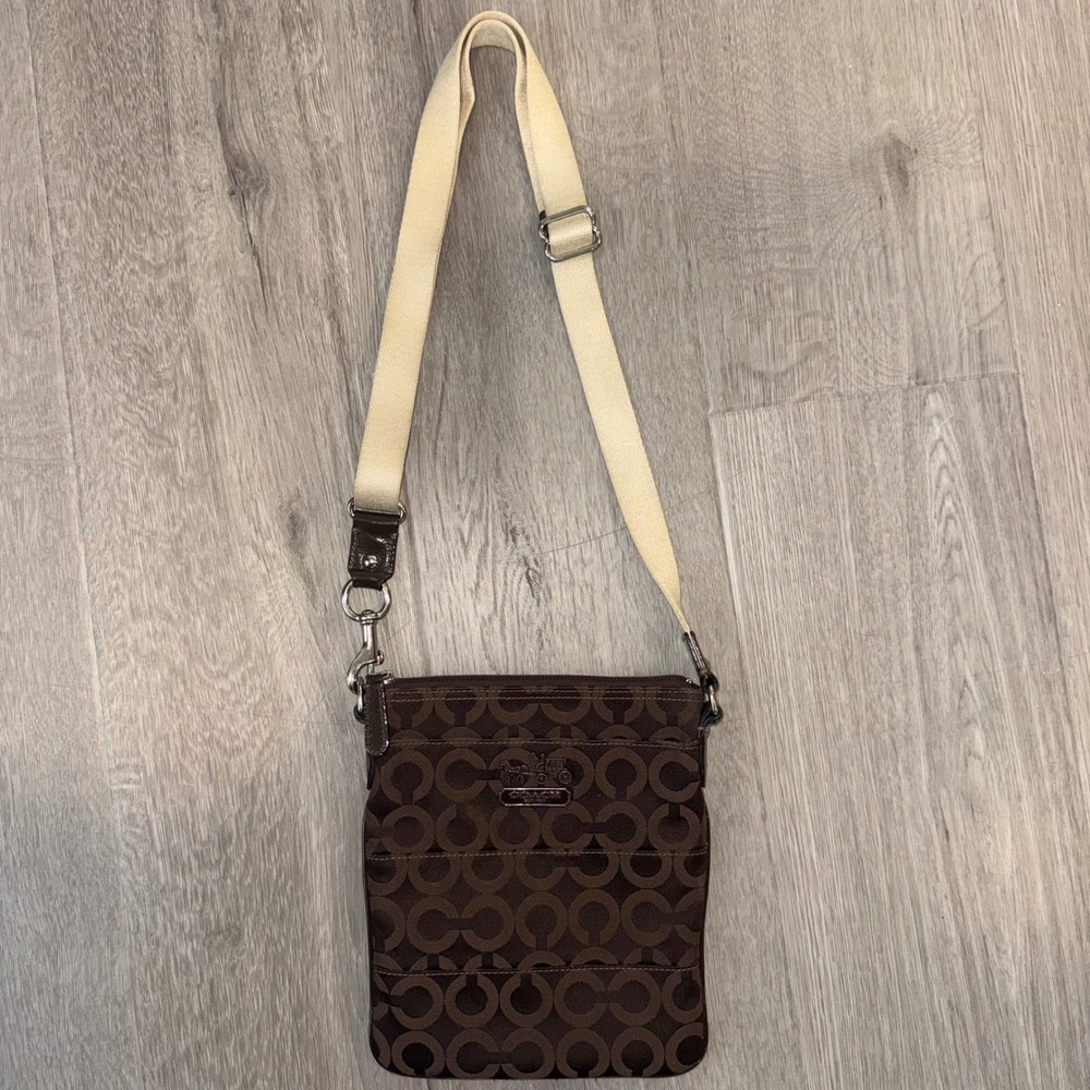 Coach Tribeca Op Art Swingpack 43131 Brown Crossbody Bag Pink Lining Y2K